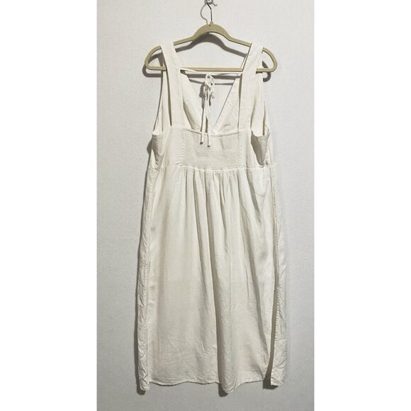 Old Navy Dress Womens 2X White Sleeveless V Neck Tie Back Smocked Maxi Linen - Picture 4 of 7